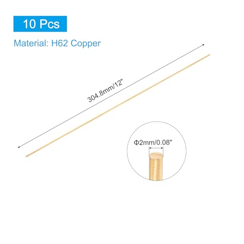 PATIKIL 真鍮棒 直径2mm 長さ304.8mm 丸棒10本 DIYクラフト製作用ハードウェアノベルティモデルカー飛行機船 銅