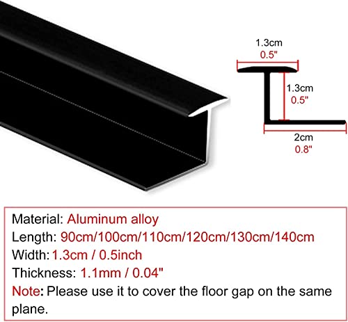 見切り材 床 1.3cm幅フロアトランジションストリップ 長さ 90cm 100cm 110cm 120cm 130cm 140cm 150cm Tモールディング アルミメタル フラットサドルトランジションストリップ 薄いエッジングトリムストリップ (Color : Black, Size : 90cm)